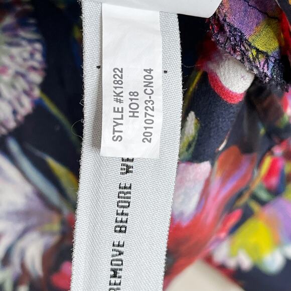 J Crew Silk Pleated Floral Popover Blouse Top Navy Blue XSmall K1822 Womens - Picture 9 of 11